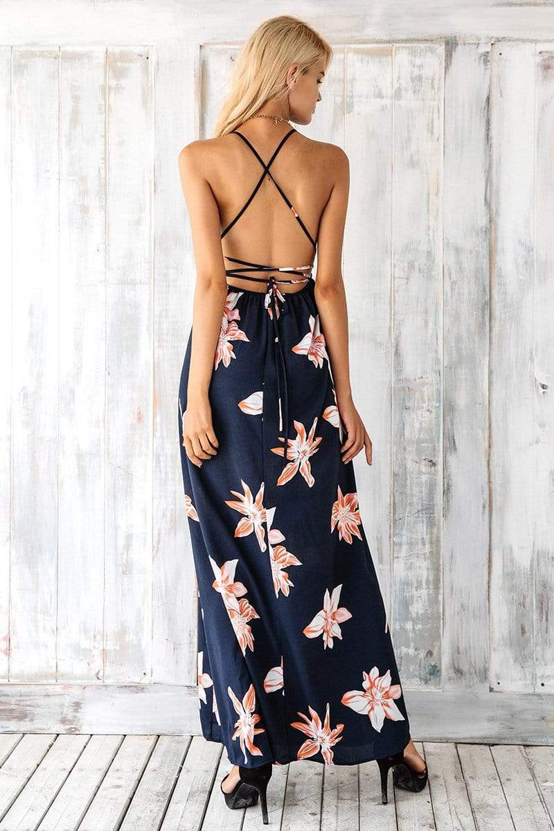 Deep V Neck Backless Dress