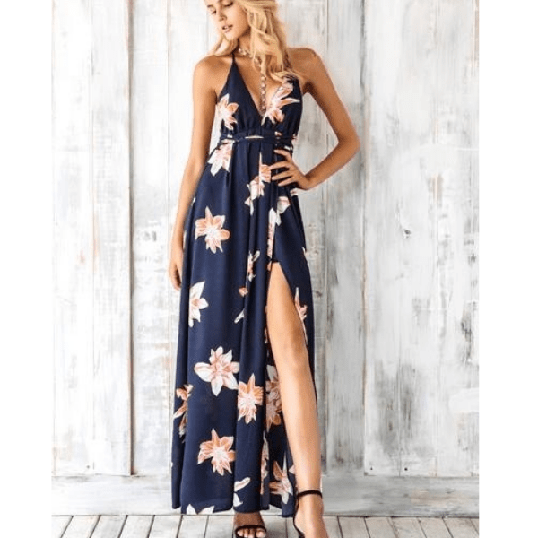 Deep V Neck Backless Dress