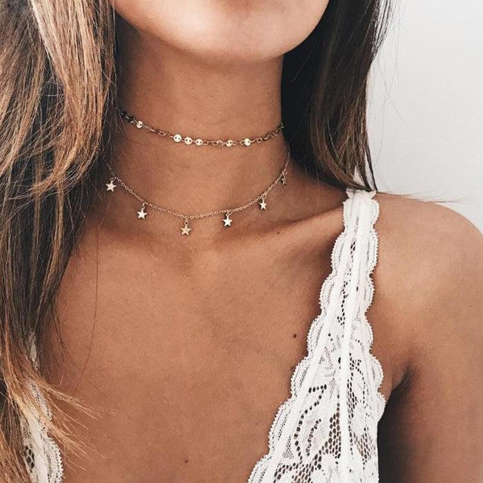 Double Chain Choker Star Necklace