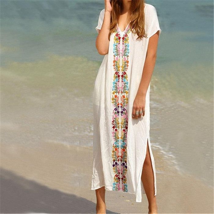 Flower Embroidery Beach Cover Up