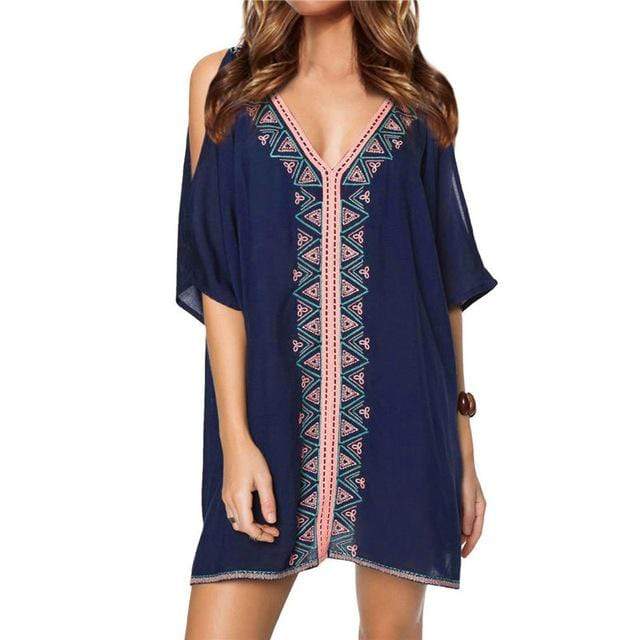 Blue Embroidered Cover Up