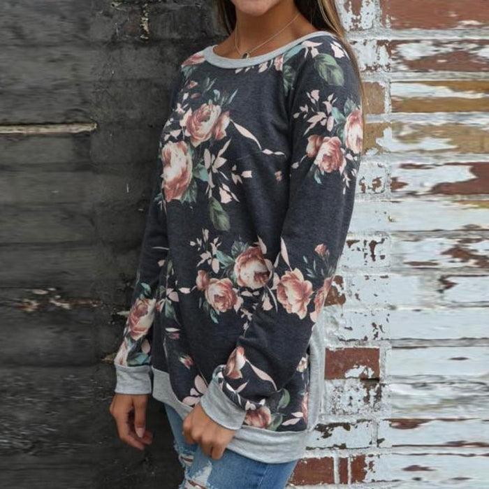 Floral Print Long Sleeve Pullover Top