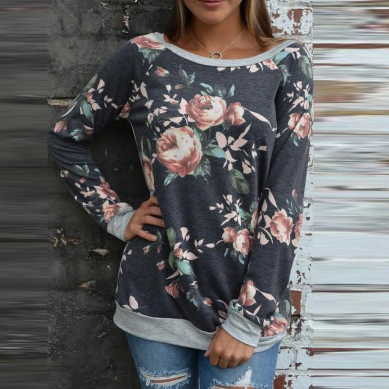 Pullover-top met lange mouwen en bloemenprint