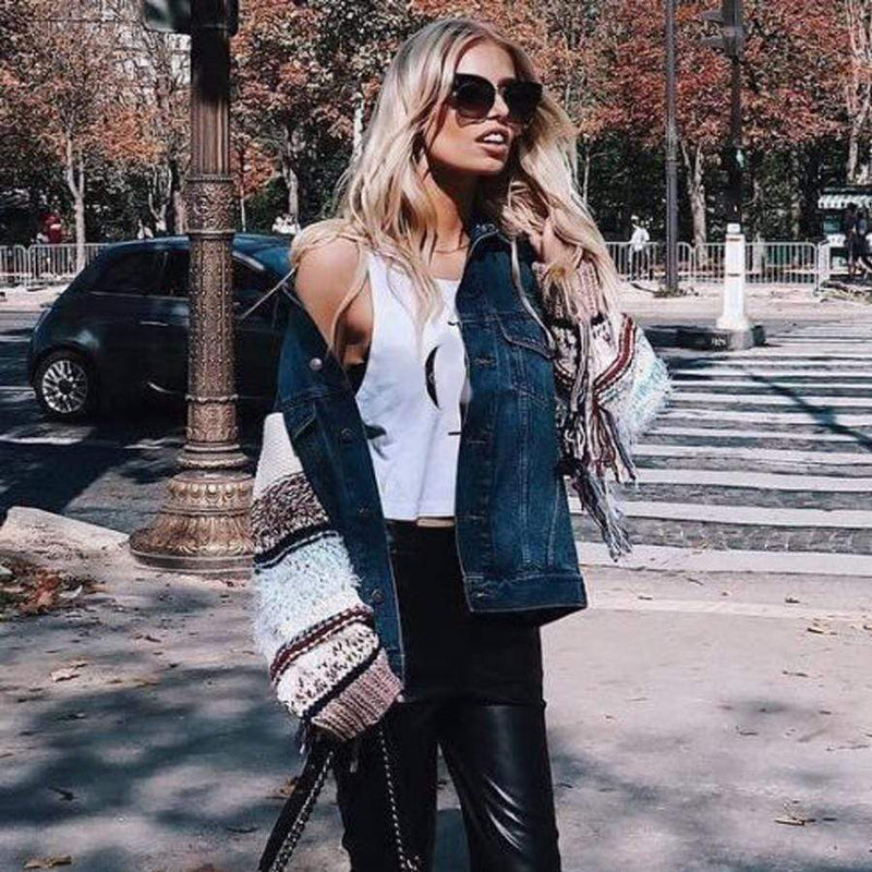 Boho Denim Sweater Jacket