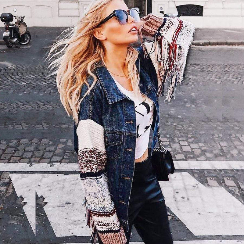 Boho Denim Sweater Jacket