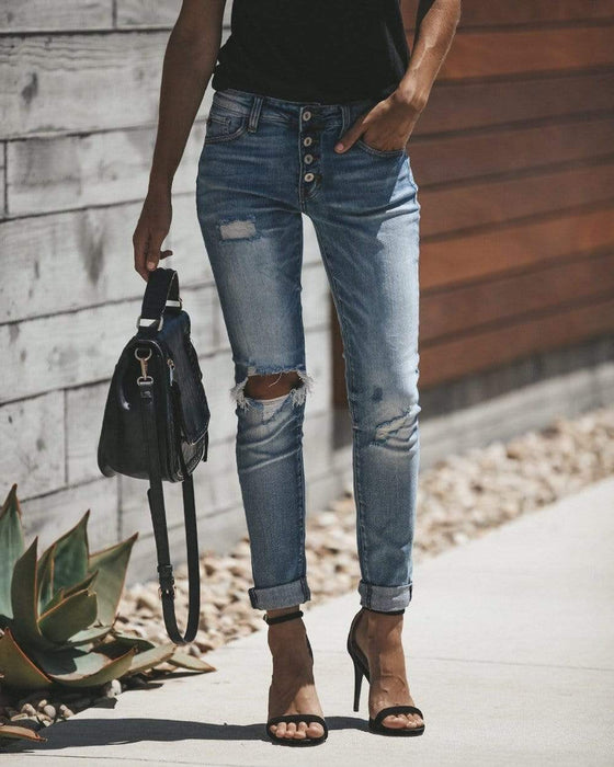 Gebleekte gescheurde denim skinny jeans 