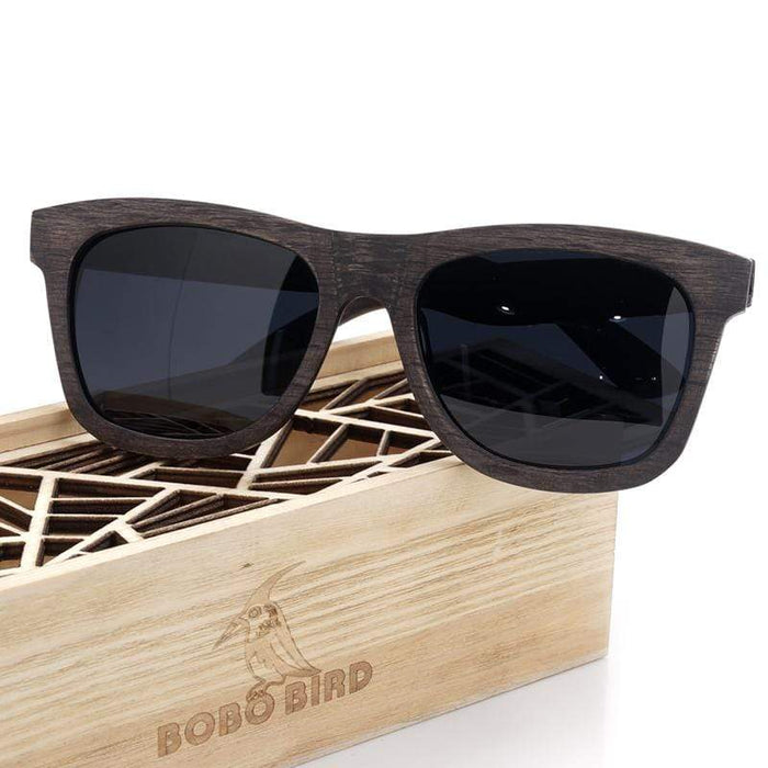 BOBO BIRD Black Wooden Sunglasses- Polarized Lenses