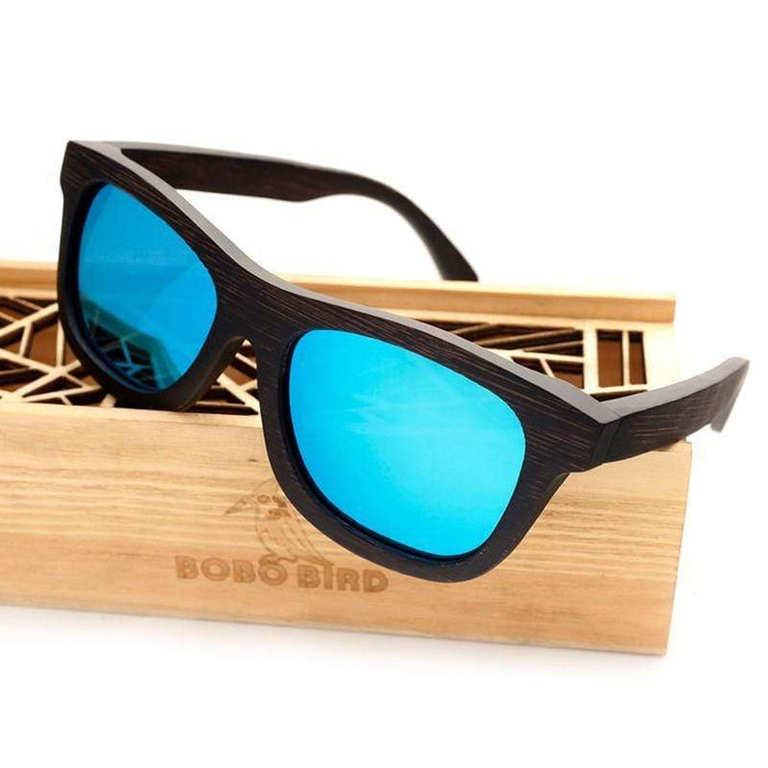 BOBO BIRD Rectangle Ebony Wooden Sunglasses- Polarized Lenses