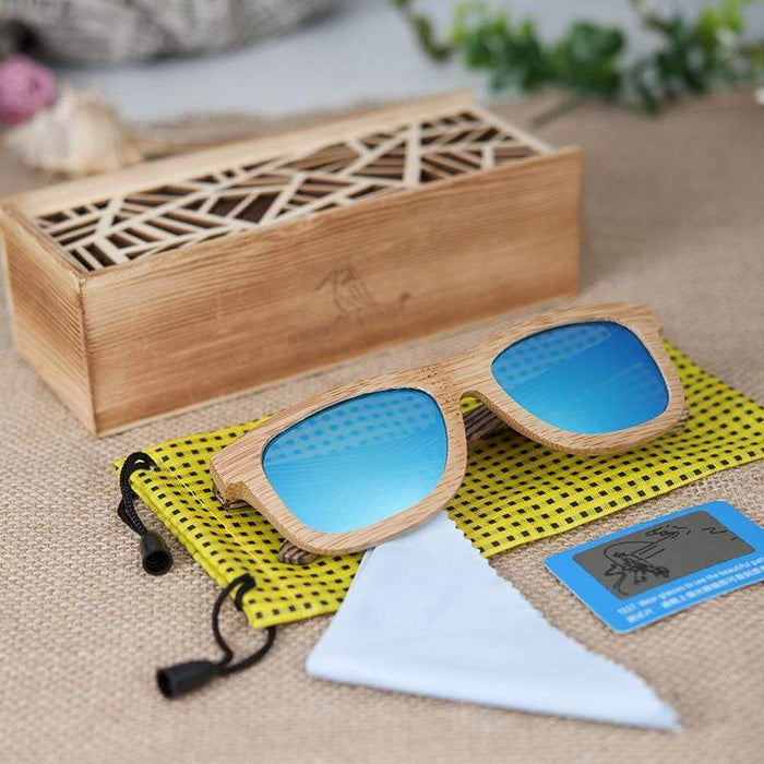 BOBO BIRD Bamboo & Zebra Wooden Sun Glasses Blue Polarized Lens