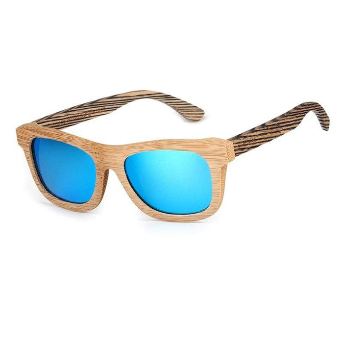 BOBO BIRD Gafas de sol de madera de bambú y cebra con lentes polarizadas azules 