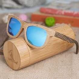 BOBO BIRD Gafas de sol de madera de bambú y cebra con lentes polarizadas azules 