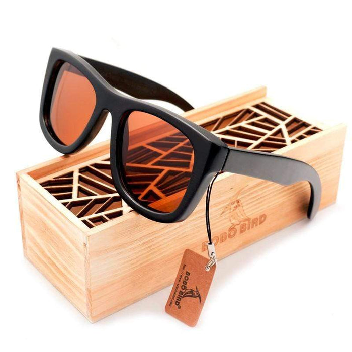 BOBO BIRD Gafas de sol rectangulares de madera de ébano - Lentes polarizadas 