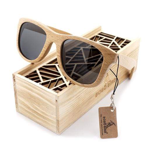 BOBO Bird Rectangle Style Wooden Sunglasses with Polarized Lenses