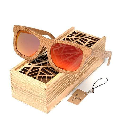 BOBO Bird Wooden Sunglasses Red Polarized Lenses