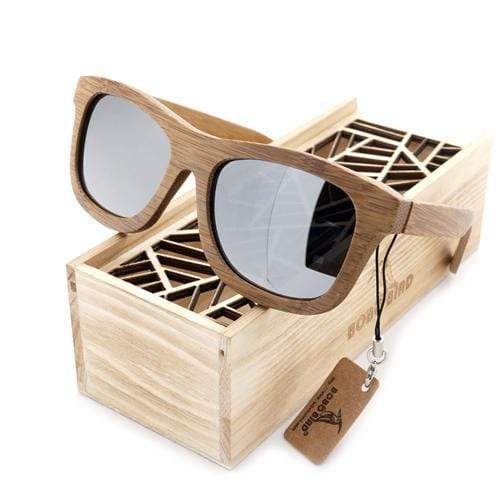 BOBO Bird rechthoekige houten zonnebril met gepolariseerde lenzen 