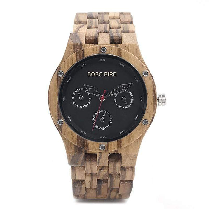 BOBO BIRD Zebra Wooden Style Watch With Date