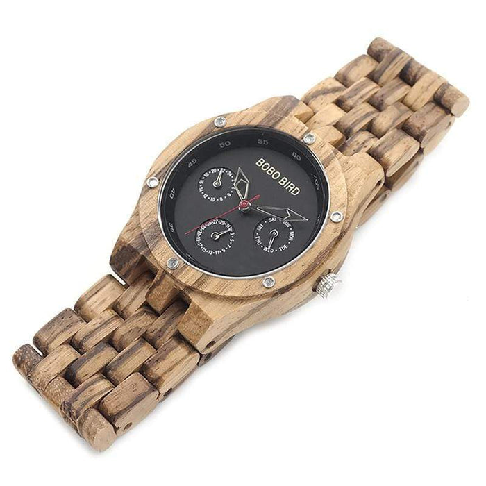 BOBO BIRD Zebra-horloge in houten stijl met datum