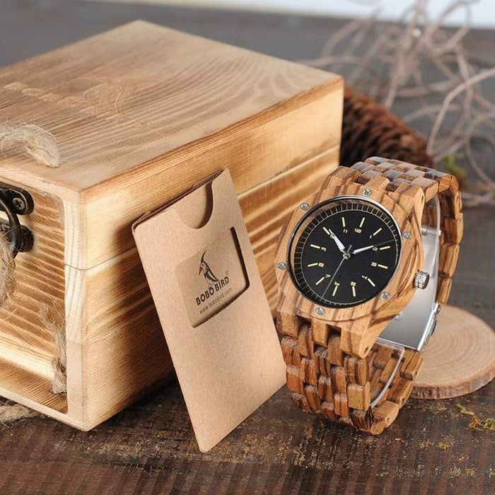 BOBO BIRD Reloj estilo cebra de madera con fecha