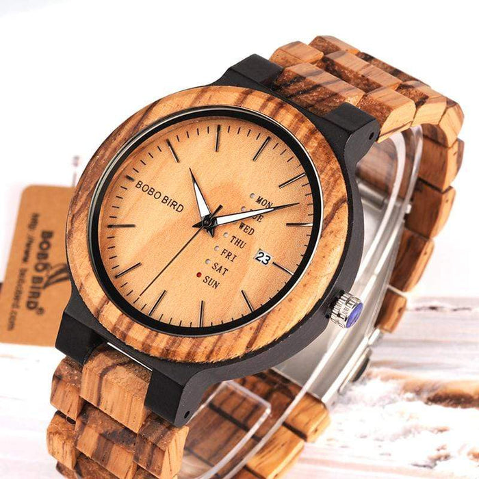 BOBO BIRD Bamboo Wooden Watch with Week and Date