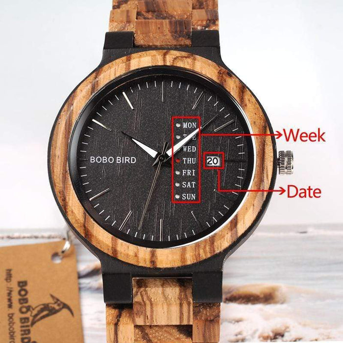 BOBO BIRD Bamboe houten horloge met week en datum 