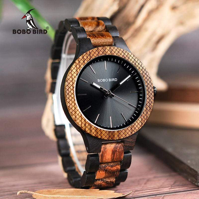 BOBO BIRD Two-Tone Ebony Zebra Wooden Watch