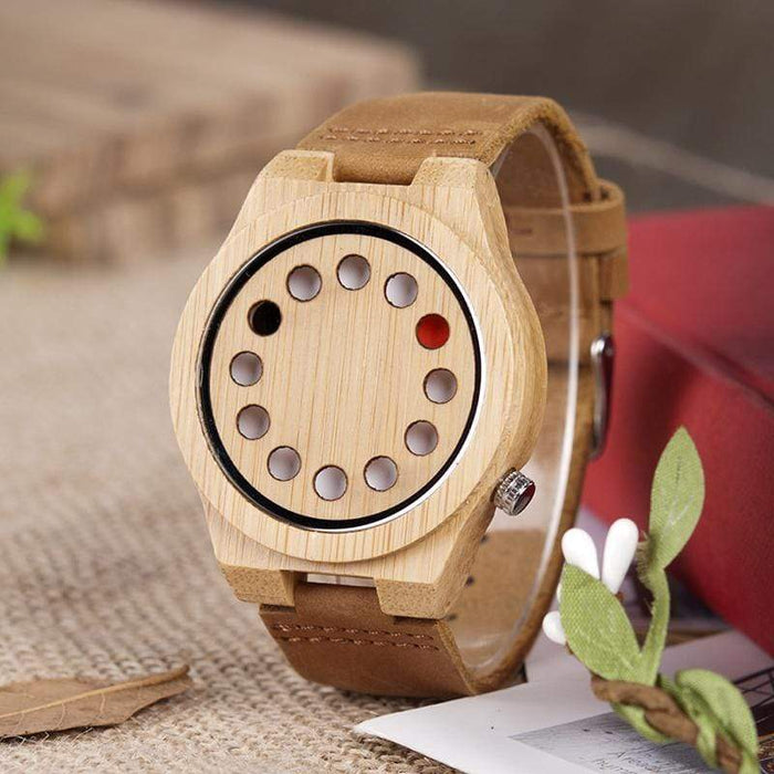 BOBO BIRD Reloj de bambú con diseño de 12 agujeros