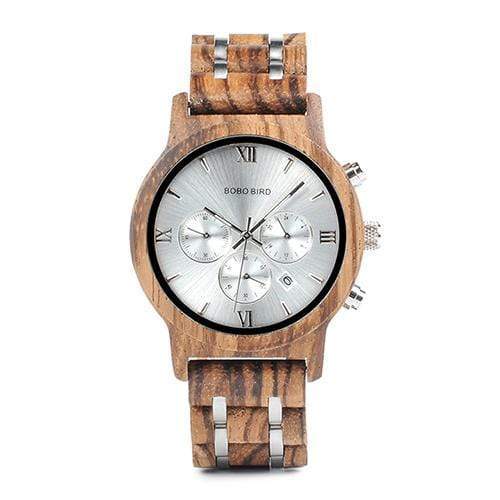 BOBO BIRD Reloj de madera cebra con visualización de fecha