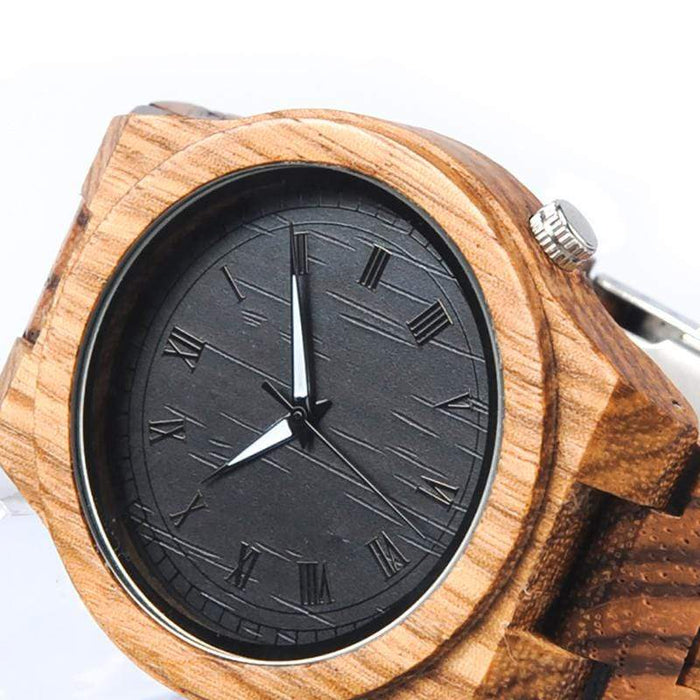 BOBO BIRD Reloj de cuarzo de madera con cebra, punteros luminosos analógicos 