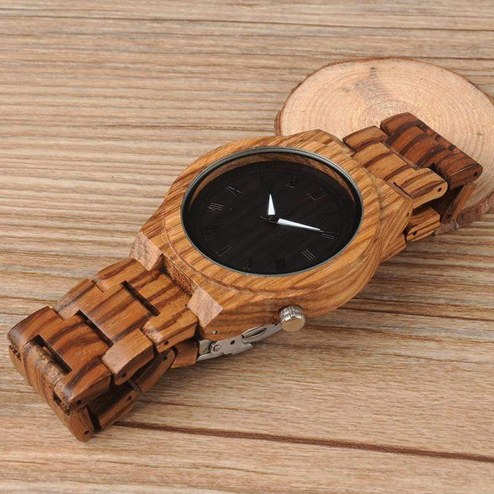 BOBO BIRD Reloj de cuarzo de madera con cebra, punteros luminosos analógicos 