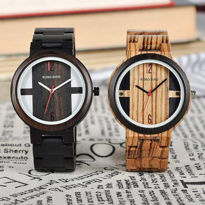 BOBO BIRD houten horloge in zebrastijl 