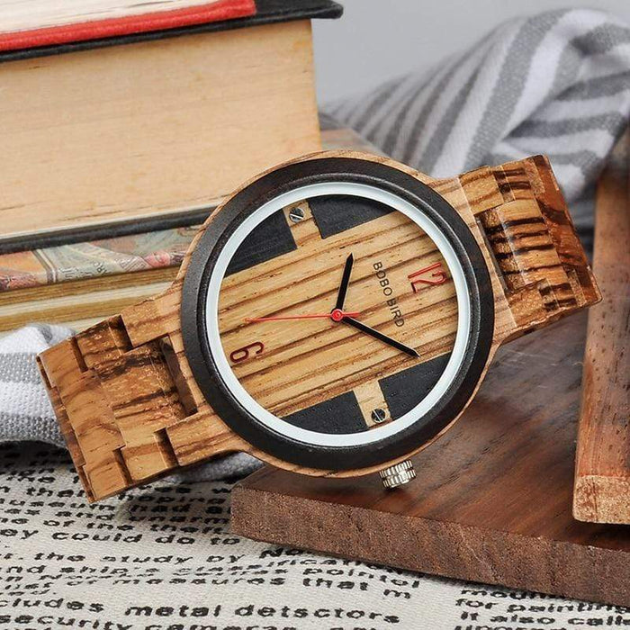 BOBO BIRD houten horloge in zebrastijl 