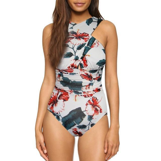 Traje de baño de una pieza con halter cruzado 