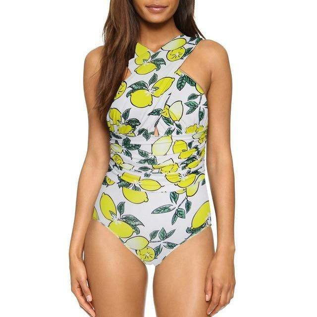 Traje de baño de una pieza con halter cruzado 