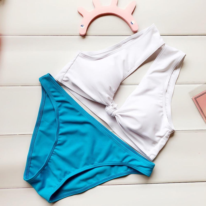 Bowknot Solid Color Bikini Set
