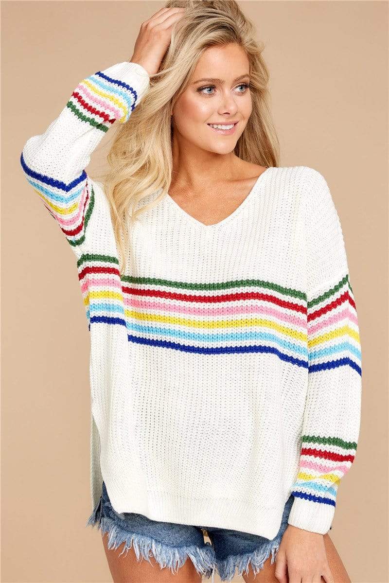 Rainbow Striped Pullover Sweater
