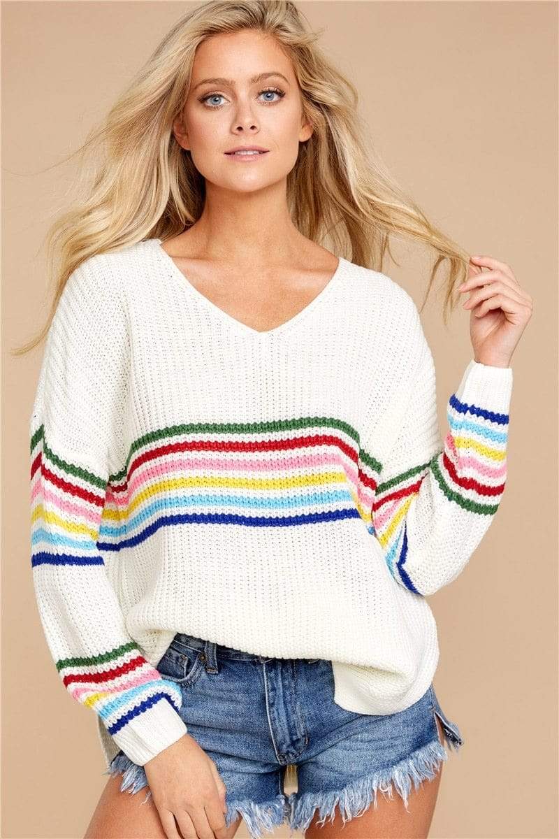 Rainbow Striped Pullover Sweater