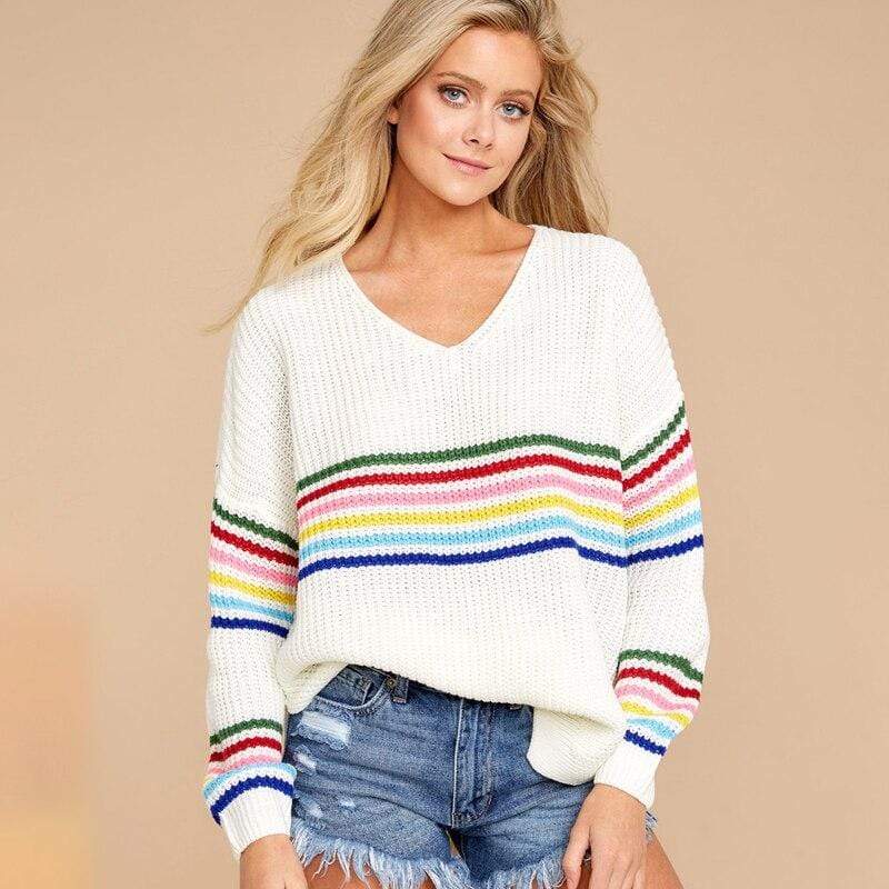 Rainbow Striped Pullover Sweater