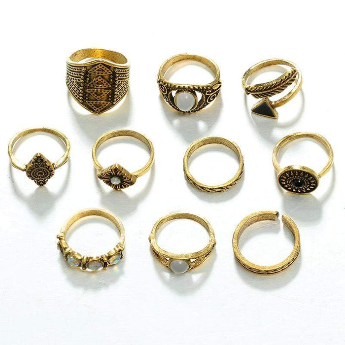Juego de anillos de ópalo vintage de 10 piezas 
