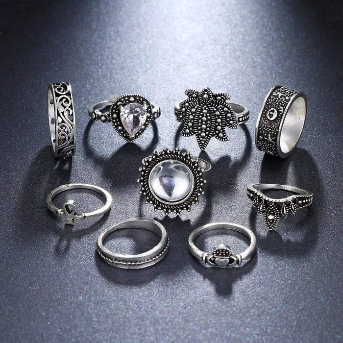 9 Pc Bohemian Style Ring Set