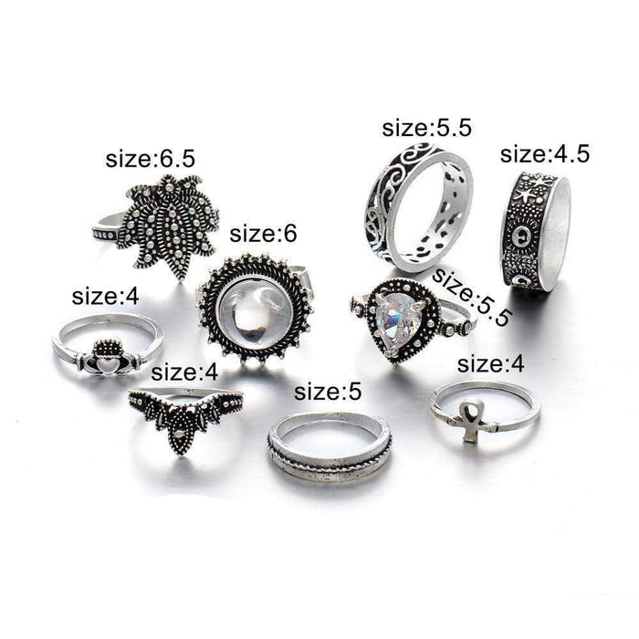 9 Pc Bohemian Style Ring Set