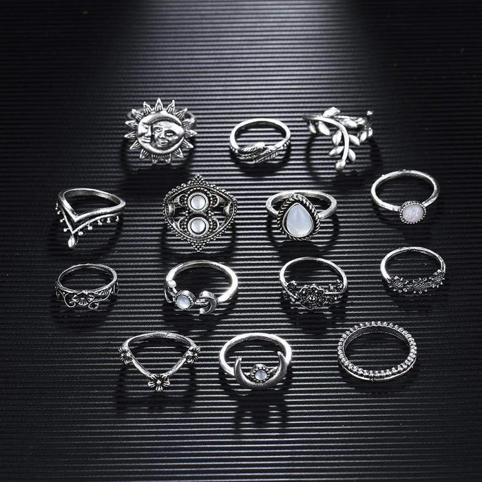 Juego de anillos bohemios vintage de 14 piezas 