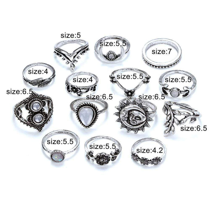 Boho Vintage 14Pc Ring Set