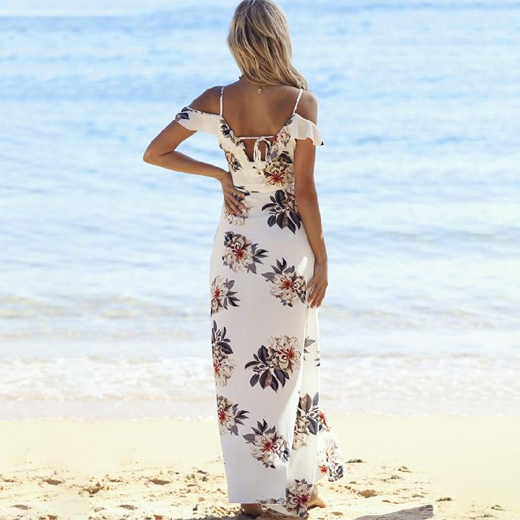 Off The Shoulder Floral Print V-neck Dress