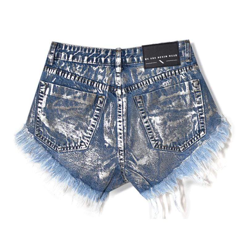Shorts-denim met klinknagels en scheur 