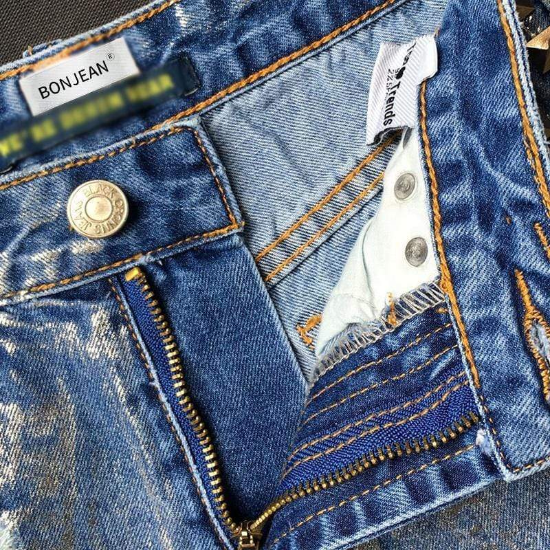 Shorts-denim met klinknagels en scheur 