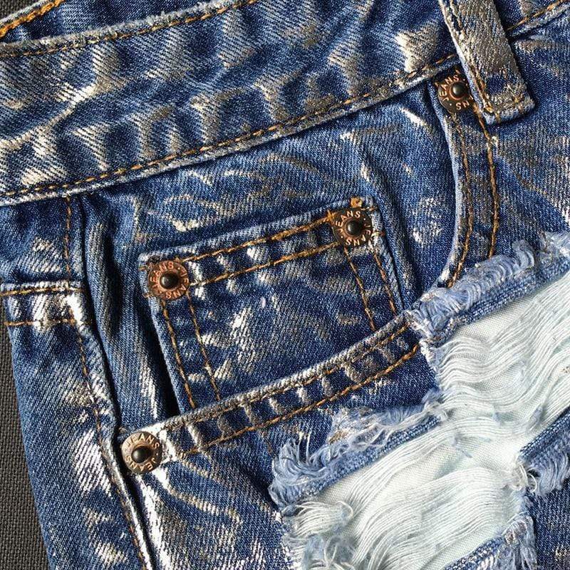 Shorts-denim met klinknagels en scheur 