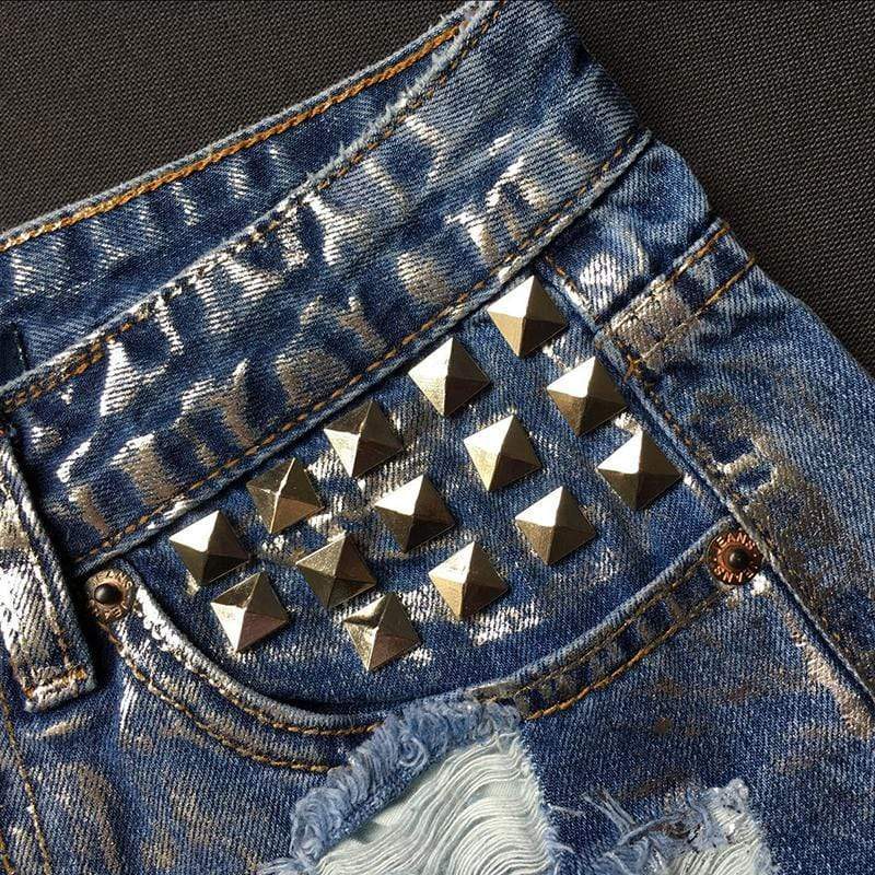 Shorts-denim met klinknagels en scheur 