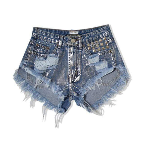 Shorts-denim met klinknagels en scheur 