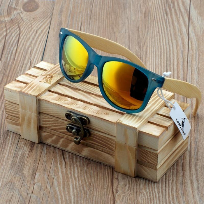 BOBO Bird houten zonnebril met gepolariseerde lenzen en transparant plastic frame 