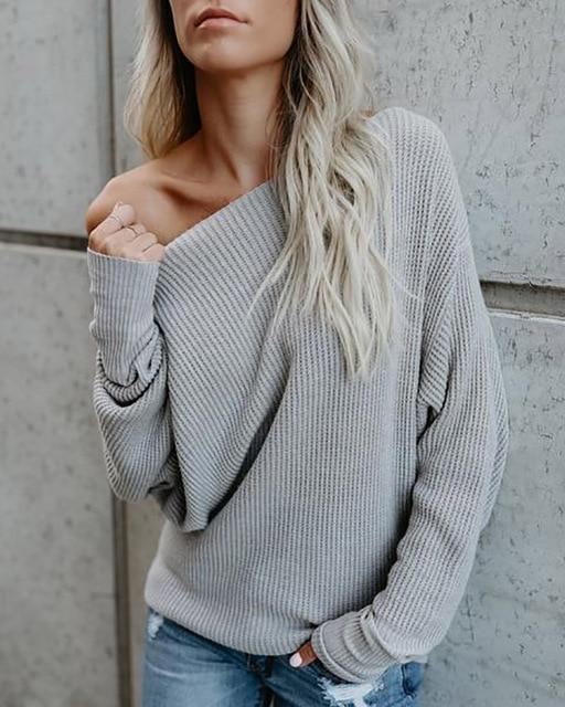 Gray Off Shoulder Sweater